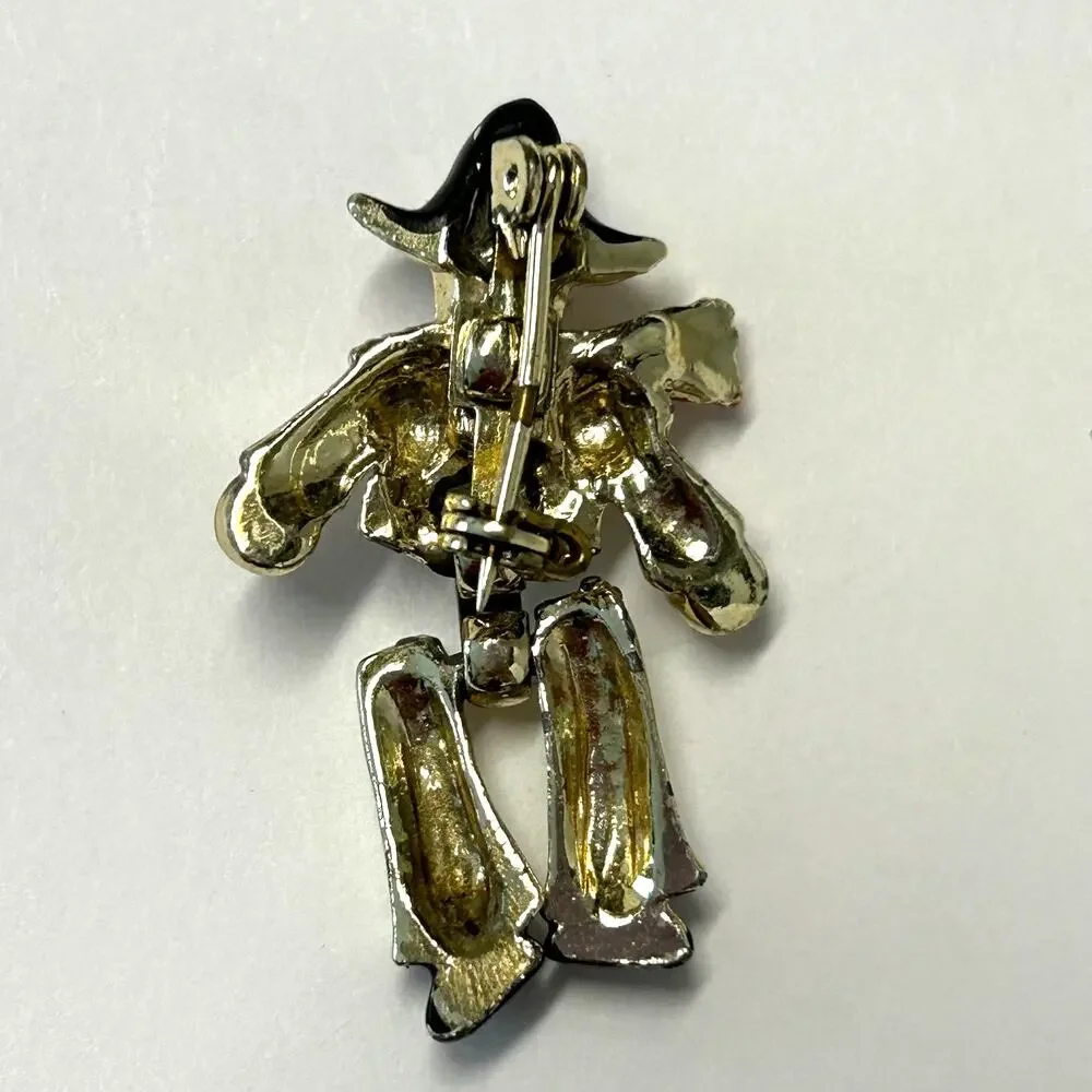 Vintage Mariachi‎ Man Articulated Enamel Faux Pearl Brooch Pin